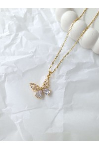 Çelik Gold Taşlı Kelebek Kadın Kolye