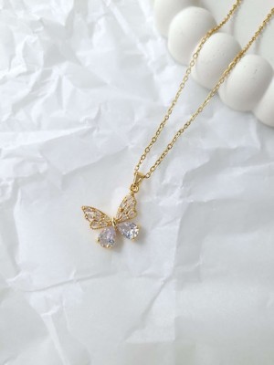 Çelik Gold Taşlı Kelebek Kadın Kolye