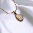 Handmade Pirinç Üzeri Altın Kaplama Oval Yonca Plaka Kadın Kolye -CloverLuck