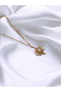 Handmade Pirinç Üzeri Altın Kaplama Kuzey Yıldızı Taşlı Kadın Kolye White