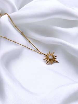 Handmade Pirinç Üzeri Altın Kaplama Kuzey Yıldızı Taşlı Kadın Kolye White