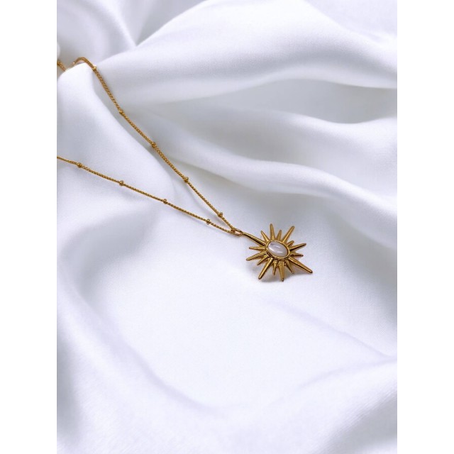 Handmade Pirinç Üzeri Altın Kaplama Kuzey Yıldızı Taşlı Kadın Kolye White