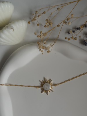 Handmade Pirinç Üzeri Altın Kaplama Güneş Beyaz Bileklik - Sunrise - White