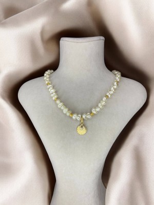 Handmade Pirinç Üzeri Altın Kaplama Dorika Deniz Kabuklu Kadın Kolye - Pearlshell