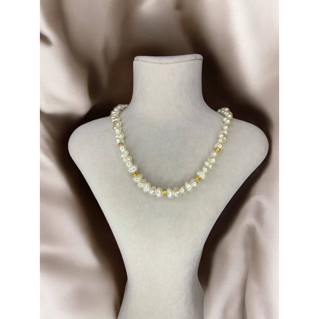 Handmade Lak Kaplama Inci Ve Pirinç Üzeri Altın Kaplama Dorika Kadın Kolye