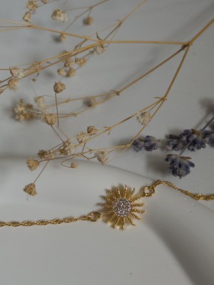 Handmade Pirinç Üzeri Altın Kaplama Güneş Şeklinde Parlak Bileklik - Solar