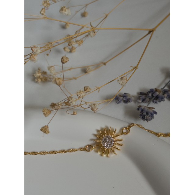 Handmade Pirinç Üzeri Altın Kaplama Güneş Şeklinde Parlak Bileklik - Solar