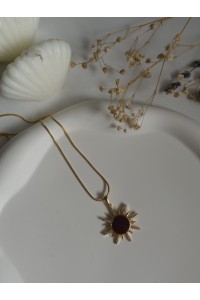Handmade Pirinç Üzeri Altın Kaplama Güneş Şeklinde Kahverengi Kadın Kolye