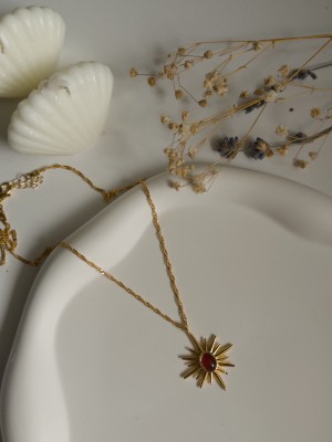 Handmade Pirinç Üzeri Altın Kaplama Kuzey Yıldızı Kadın Kolye-kahverengi