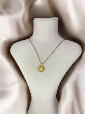 Handmade Pirinç Üzeri Altın Kaplama Göz Figürlü Kadın Kolye - Vidi