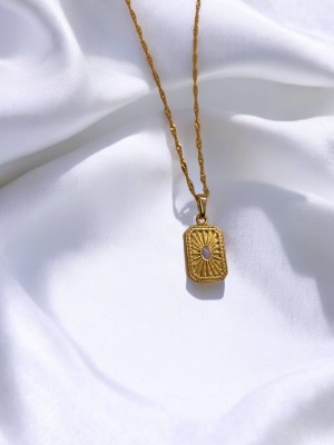 Handmade Pirinç Üzeri Altın Kaplama Dikdörtgen Plaka Kadın Kolye- Luminous