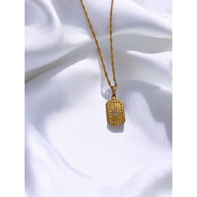 Handmade Pirinç Üzeri Altın Kaplama Dikdörtgen Plaka Kadın Kolye- Luminous