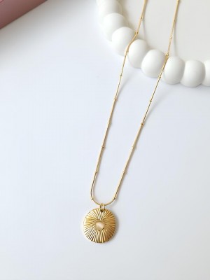 Çelik Gold Yuvarlak Antik Kadın Kolye