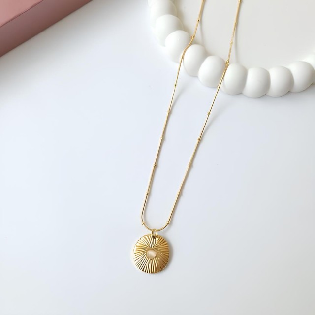 Çelik Gold Yuvarlak Antik Kadın Kolye