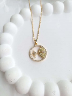 Çelik Gold Yuvarlak Taşlı Kadın Kolye