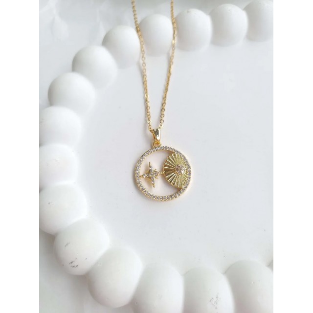 Çelik Gold Yuvarlak Taşlı Kadın Kolye