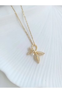 Çelik Gold İncili Yaprak Kadın Kolye