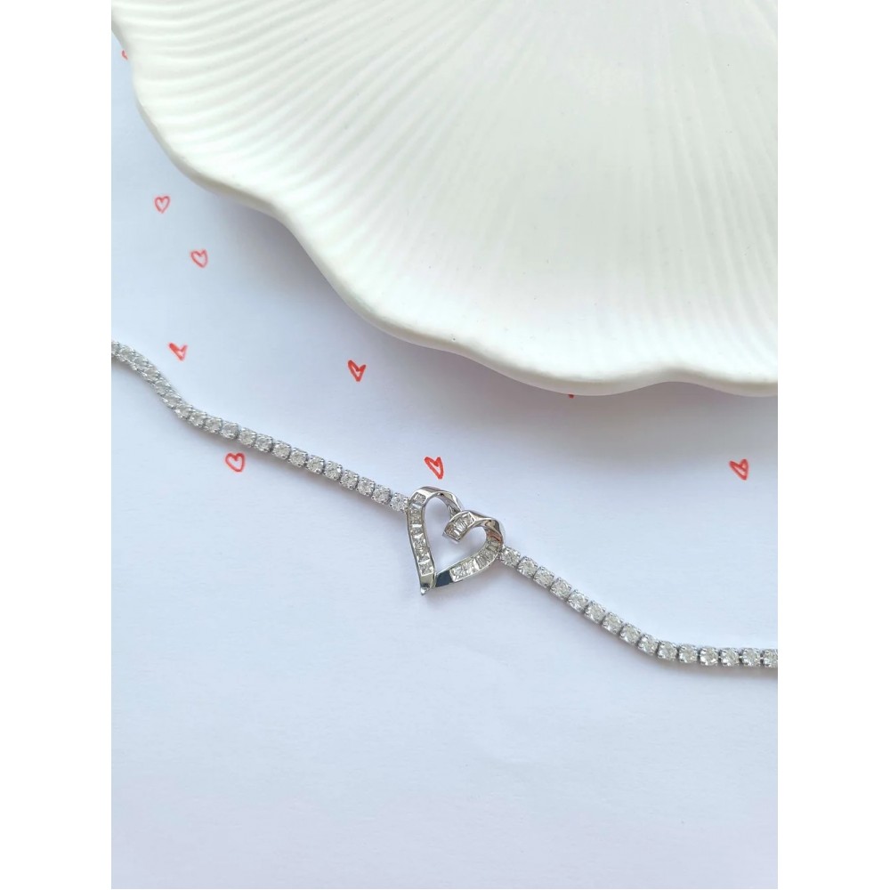 Çelik Silver Kalpli Su Yolu Bileklik