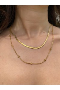 Çelik Gold Çift Zincir Zarif Kadın Kolye