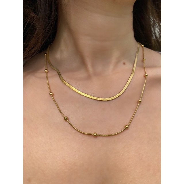 Çelik Gold Çift Zincir Zarif Kadın Kolye