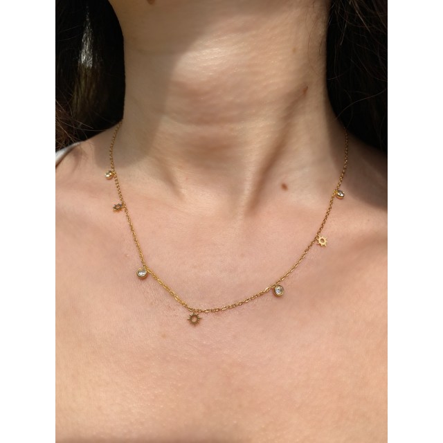 Çelik Minik Güneş Figürlü Zarif Charmlı Kadın Kolye