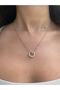 Çelik Gold Kalp Detaylı Halka Kadın Kolye