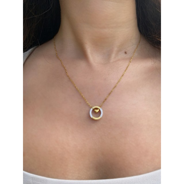 Çelik Gold Kalp Detaylı Halka Kadın Kolye