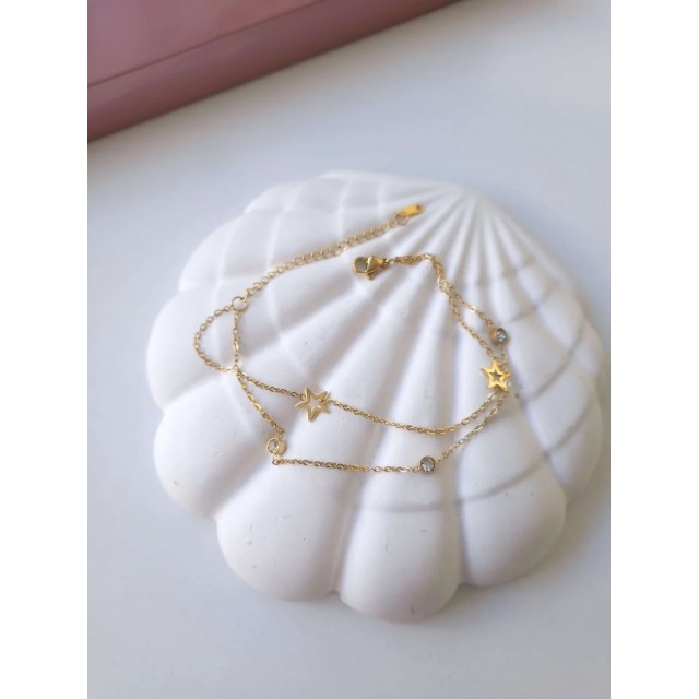 Çelik Gold 2'li Yıldız Bileklik Çelik Gold 2'li Yıldız Bileklik