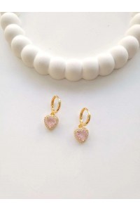Çelik Gold Pembe Kalpli Küpe