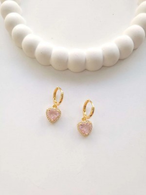 Çelik Gold Pembe Kalpli Küpe