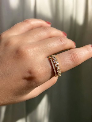 İki Sıra Taşlı Gold Kadın Zarif Yüzük