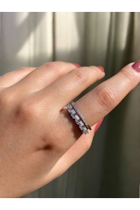 İki Sıra Taşlı Gümüş Kadın Zarif Yüzük