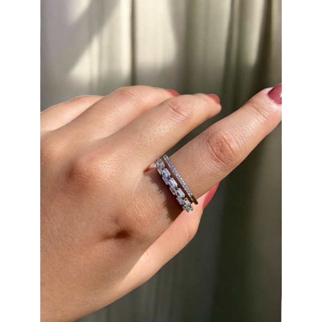 İki Sıra Taşlı Gümüş Kadın Zarif Yüzük