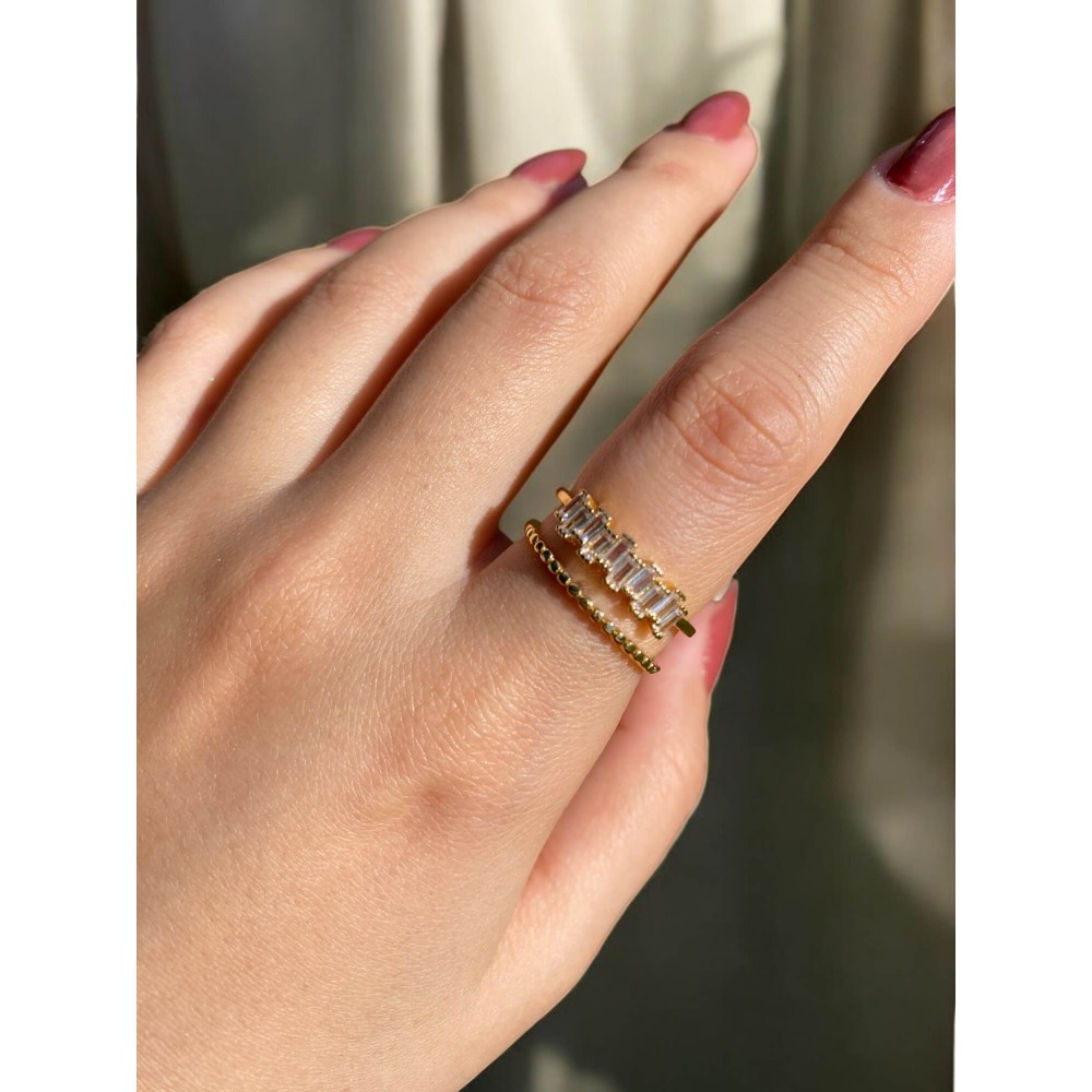 İki Sıra Taşlı Gold Kadın Zarif Yüzük