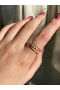 İki Sıra Taşlı Gold Kadın Zarif Yüzük