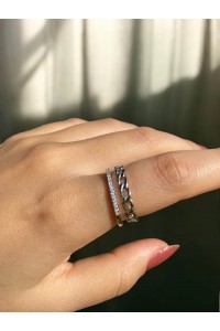 İki Sıra Gümüş Kaplama Kadın Zarif Yüzük