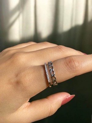 İki Sıra Gümüş Kaplama Kadın Zarif Yüzük