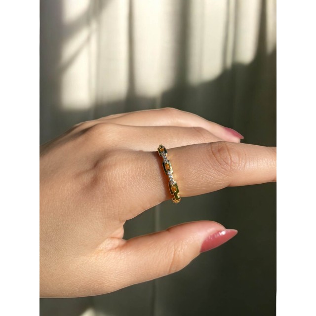 Altın Kaplama Tek Sıra Zincir Kadın Zarif Yüzük Altın Kaplama Tek Sıra Zincir Kadın Zarif Yüzük