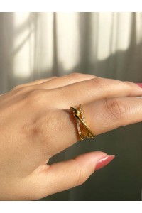 Taşlı Altın Kaplama Zarif Kadın Yüzük