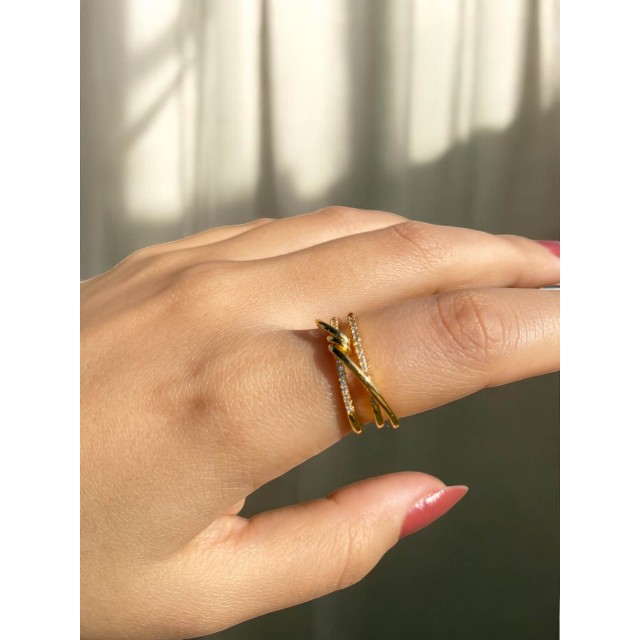 Taşlı Altın Kaplama Zarif Kadın Yüzük