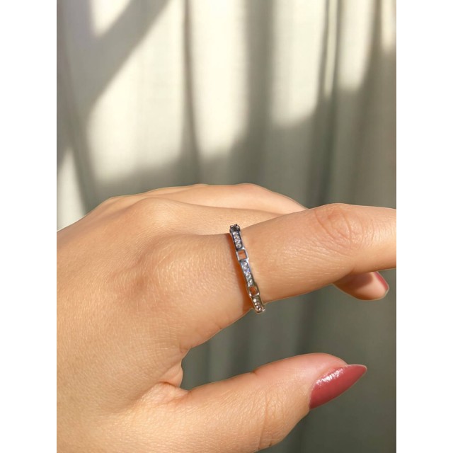 Gümüş Kaplama Tek Sıra Zincir Kadın Zarif Yüzük Gümüş Kaplama Tek Sıra Zincir Kadın Zarif Yüzük