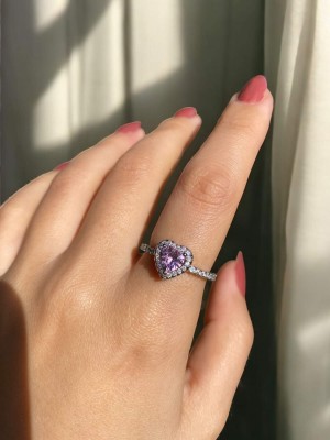 Pembe Kalpli Taşlı Kadın Zarif Yüzük