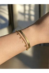 Yıldız Detaylı İtalyan Zincirli Çift Sıra Kadın Bileklik