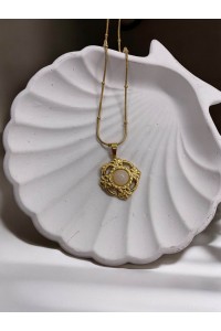 Vintage Çerçeveli Sedef Taşlı Kadın Çelik Kolye