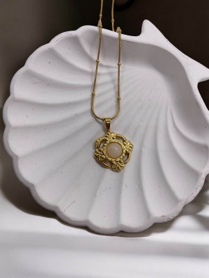 Vintage Çerçeveli Sedef Taşlı Kadın Çelik Kolye