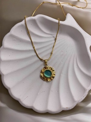 Vintage Mavi Taşlı Kadın Çelik Kolye