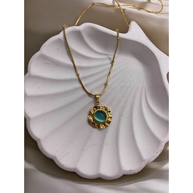 Vintage Mavi Taşlı Kadın Çelik Kolye