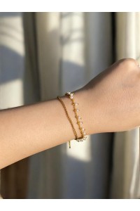 Çift Sıra Boncuklu Zincir Zarif Kadın Çelik Bileklik