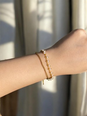 Çift Sıra Boncuklu Zincir Zarif Kadın Çelik Bileklik