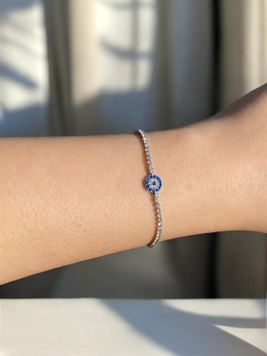 Mavi Nazarlık Detaylı Su Yolu Silver Kadın Bileklik